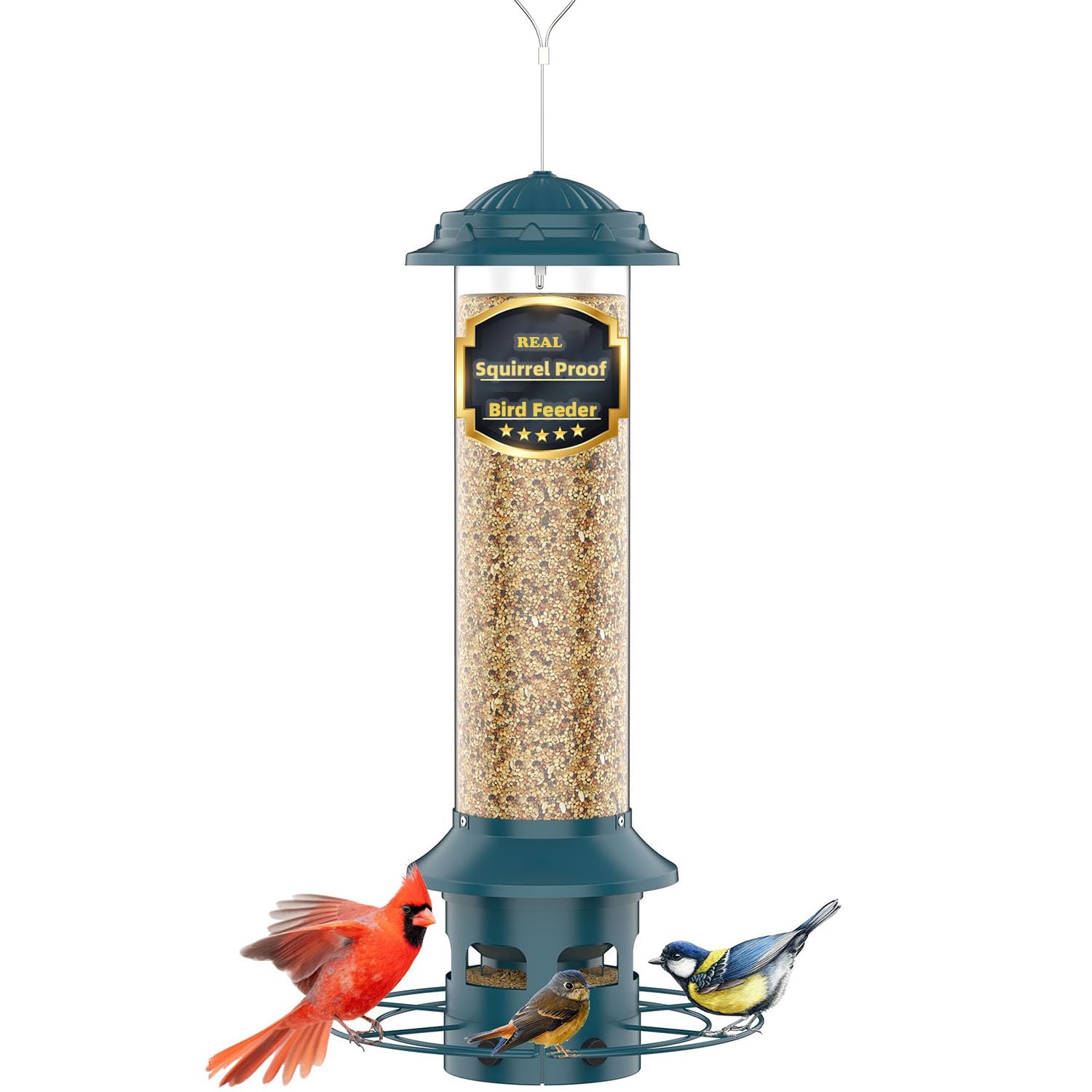WeeFeetc Metal Squirrel Proof Bird Feeder front view in blue