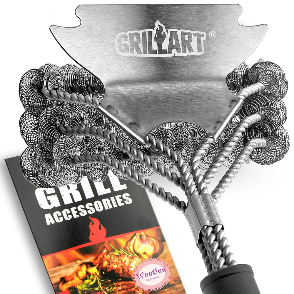 Weetiee 18'' Bristle Free Grill Brush front view with scraper