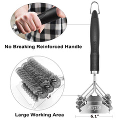 Weetiee Grill Brush with wide scraper in action cleaning a grill