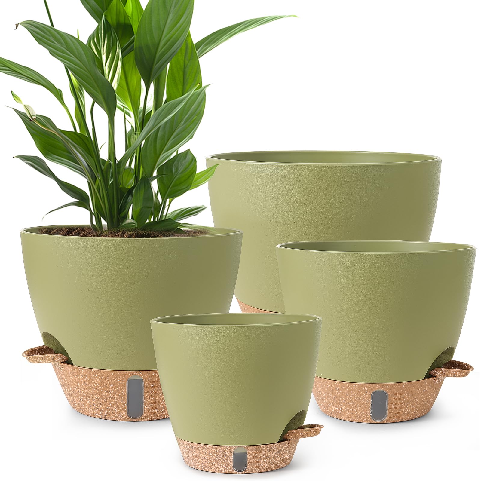 WEICHENGXING 12-inch self watering pot in green with water level indicator