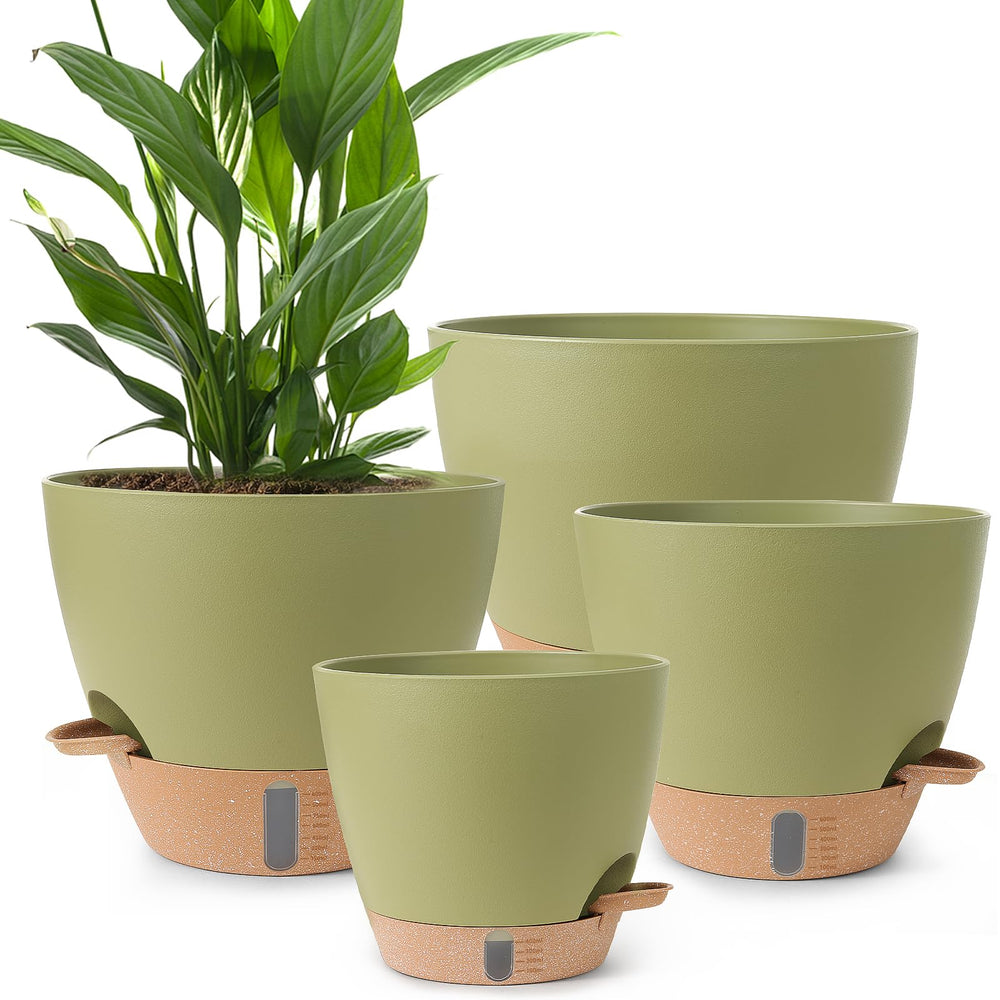 WEICHENGXING 12-inch self watering pot in green with water level indicator