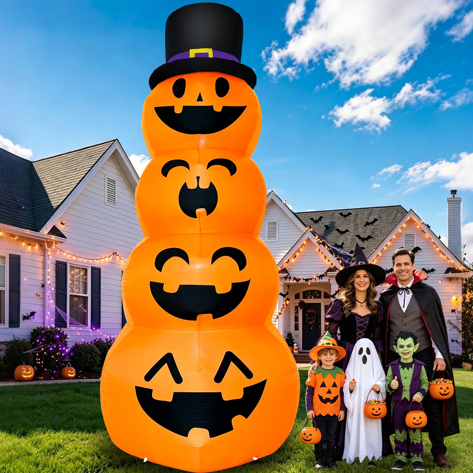 Weight bags and tethers included with TURNMEON inflatable pumpkin