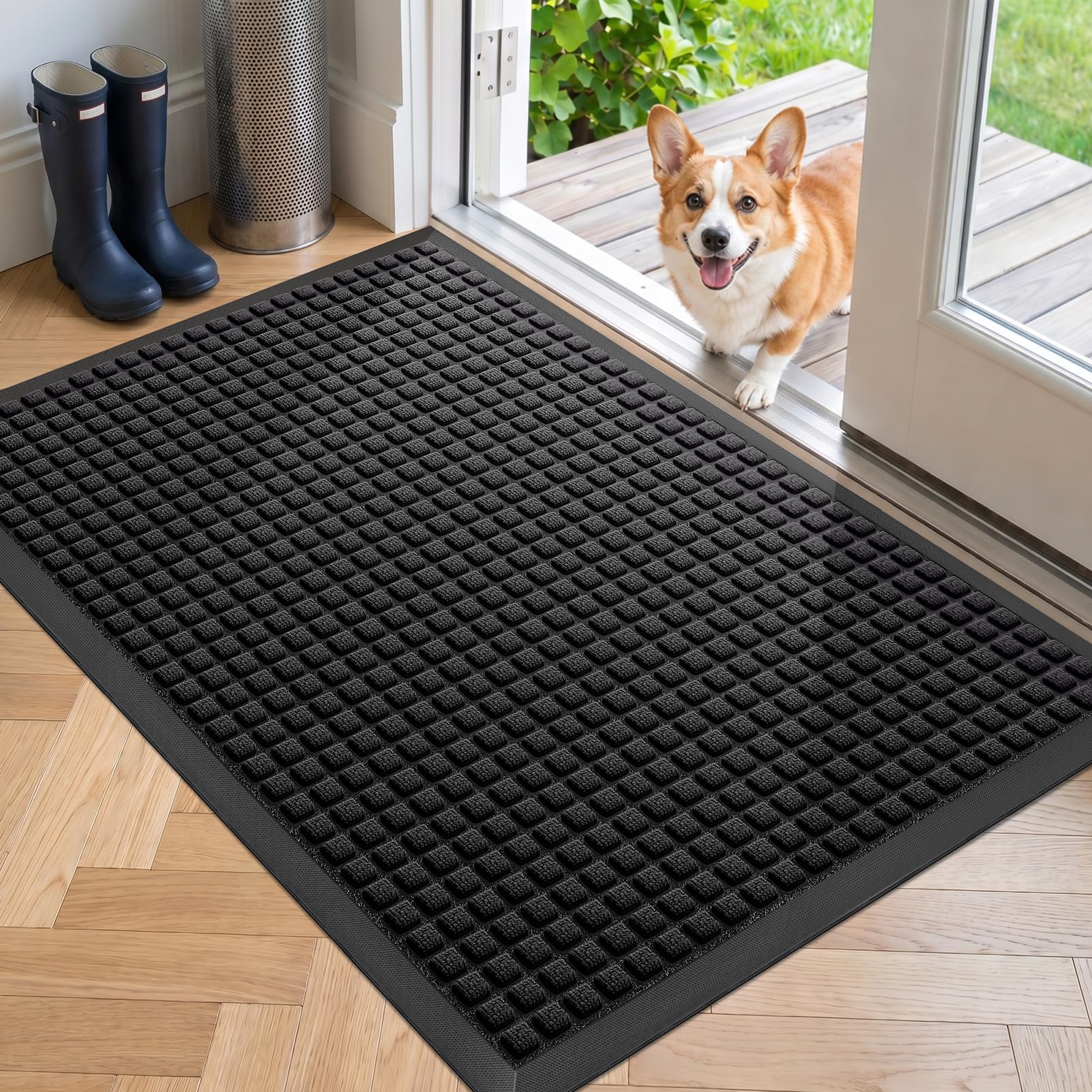 WELDUN Front Door Mat 35.5"x24" black top view