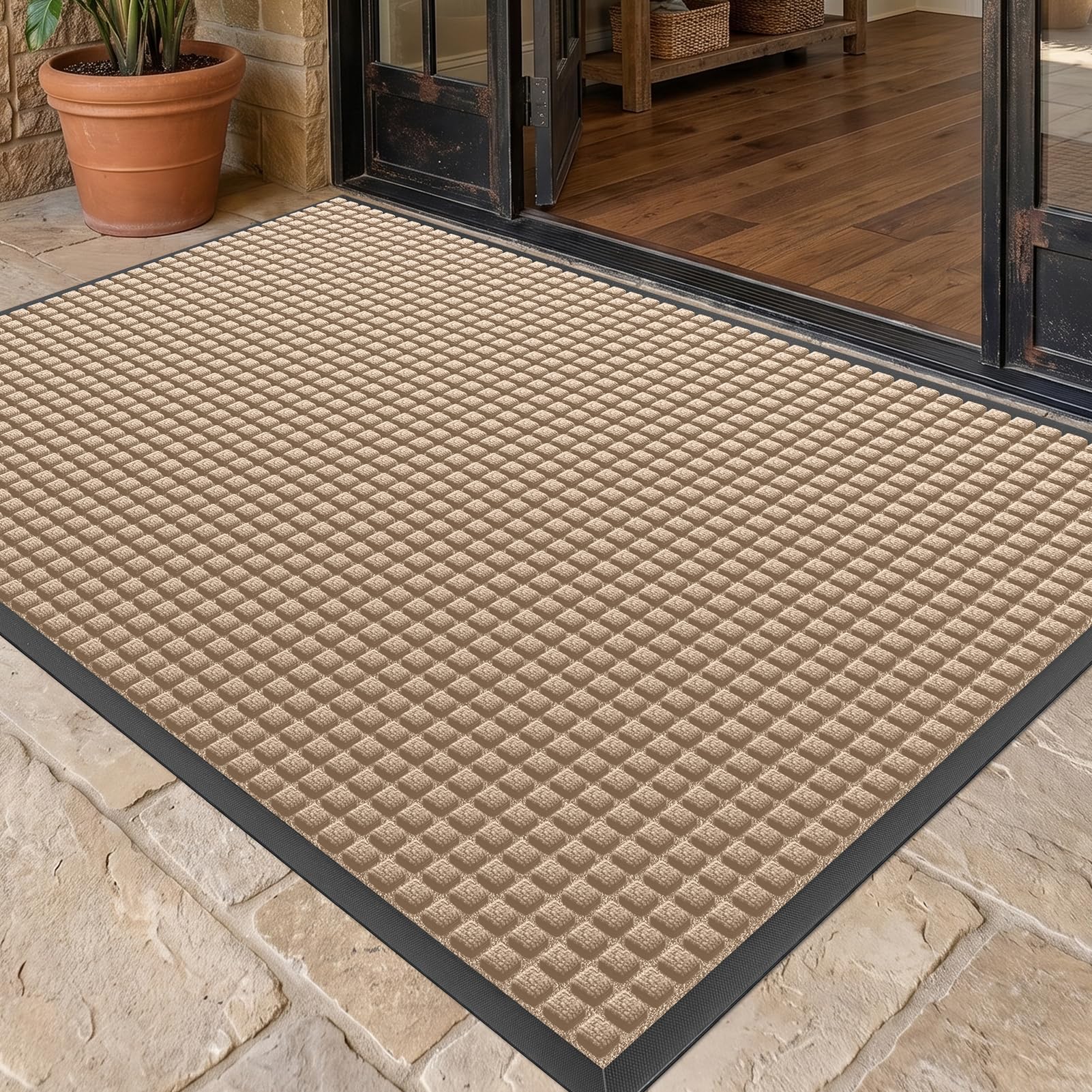 WELDUN Front Door Mat 61.5"x36" beige color front view