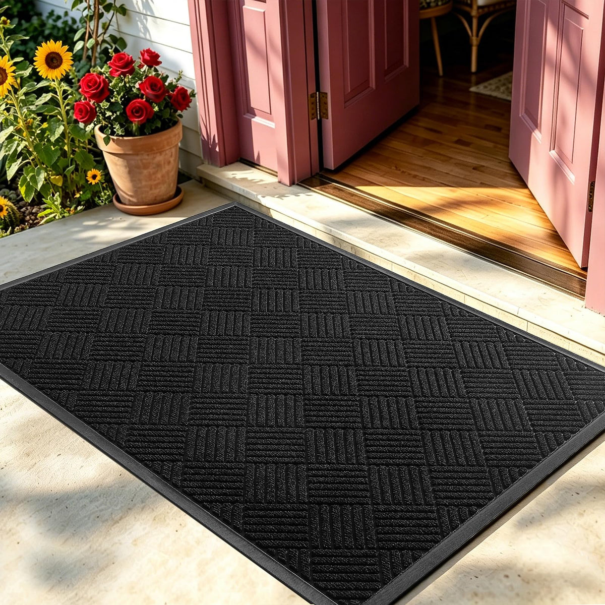 WELDUN Front Door Mat black rectangular design front view