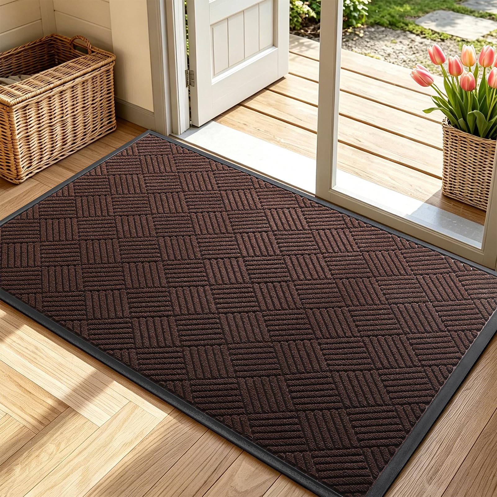 WELDUN Front Door Mat brown colour front view