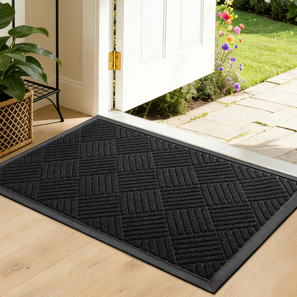 WELDUN Front Door Mat, Heavy Duty Non-Slip, Black, front view