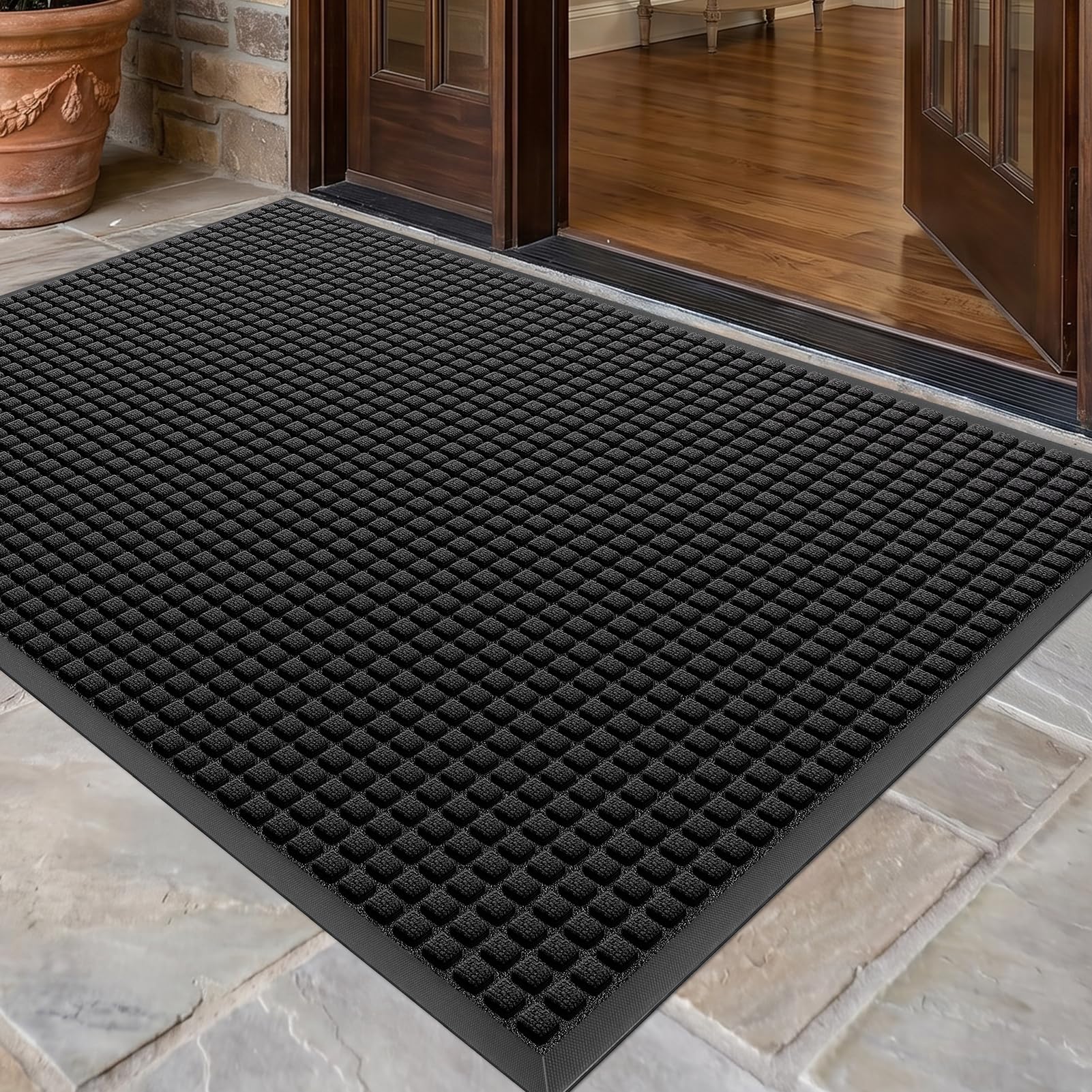 WELDUN Heavy Duty Doormat front view, black, 47.5"x35.5"