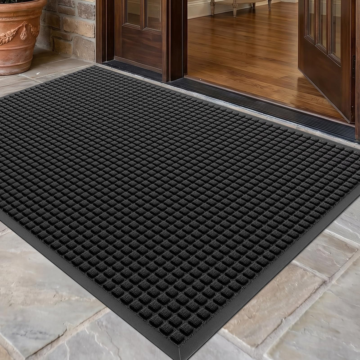 WELDUN Heavy Duty Doormat front view, black, 47.5"x35.5"