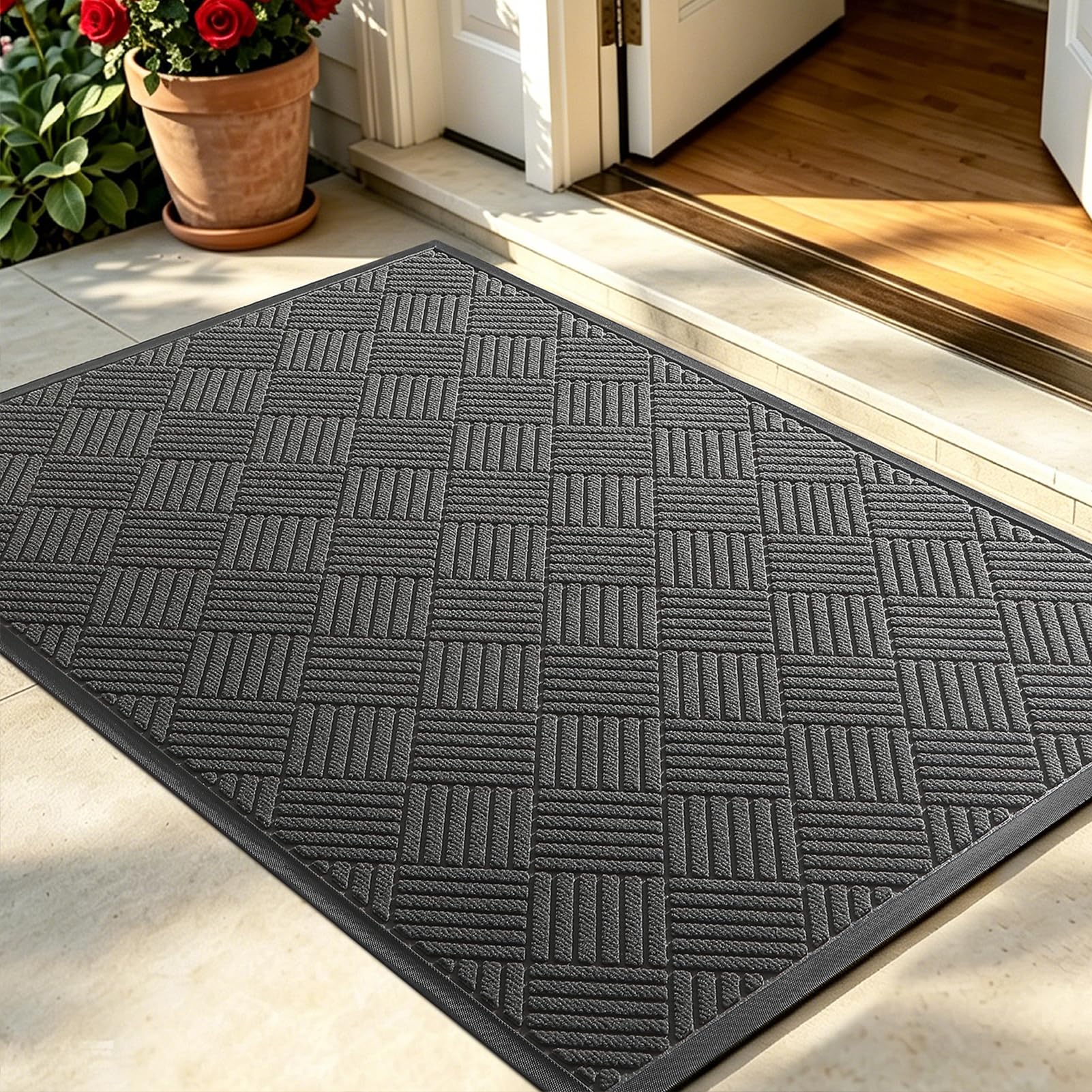 WELDUN Heavy Duty Non-Slip Doormat 61.5"x36" in Grey, front view