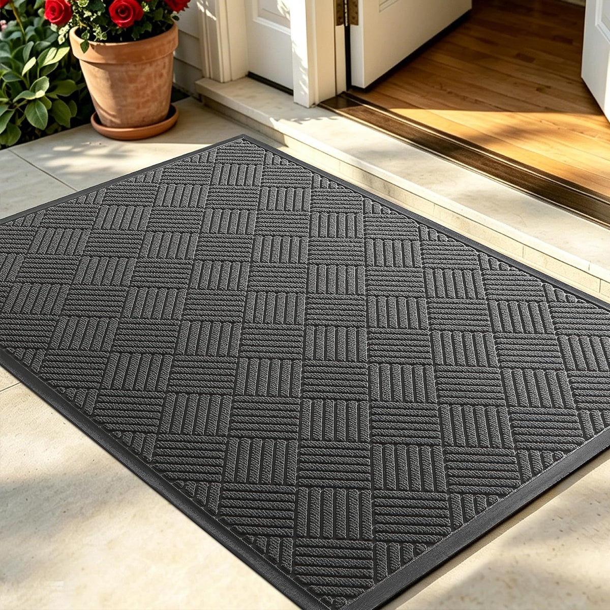 WELDUN Heavy Duty Non-Slip Doormat 61.5"x36" in Grey, front view
