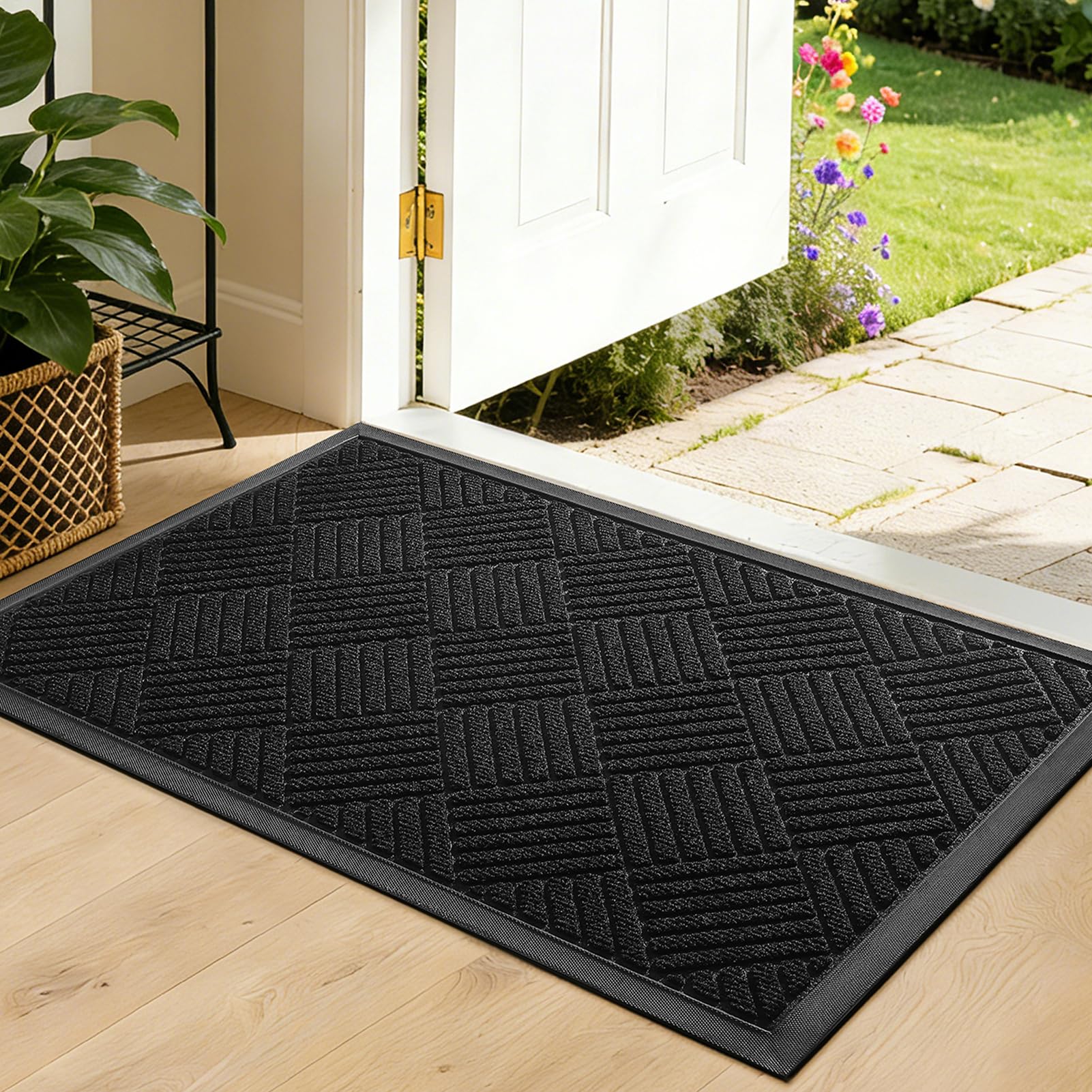 WELDUN Heavy Duty Non-Slip Doormat front view, black