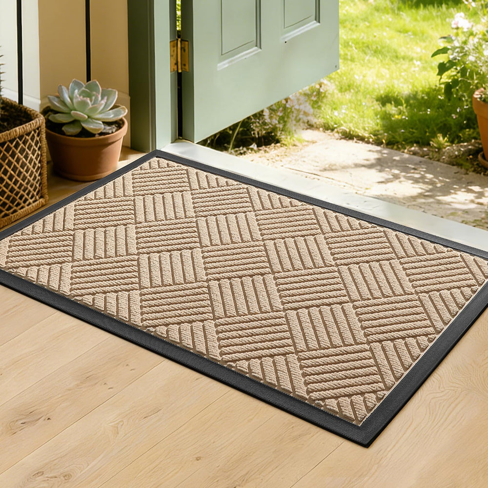 WELDUN Heavy Duty Non-Slip Doormat front view in beige