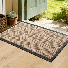 WELDUN Heavy Duty Non-Slip Doormat front view in beige