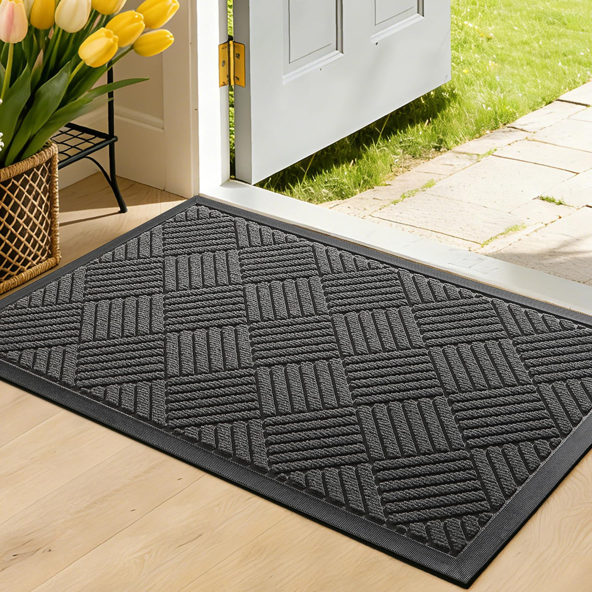 WELDUN Heavy Duty Non-Slip Doormat front view in grey