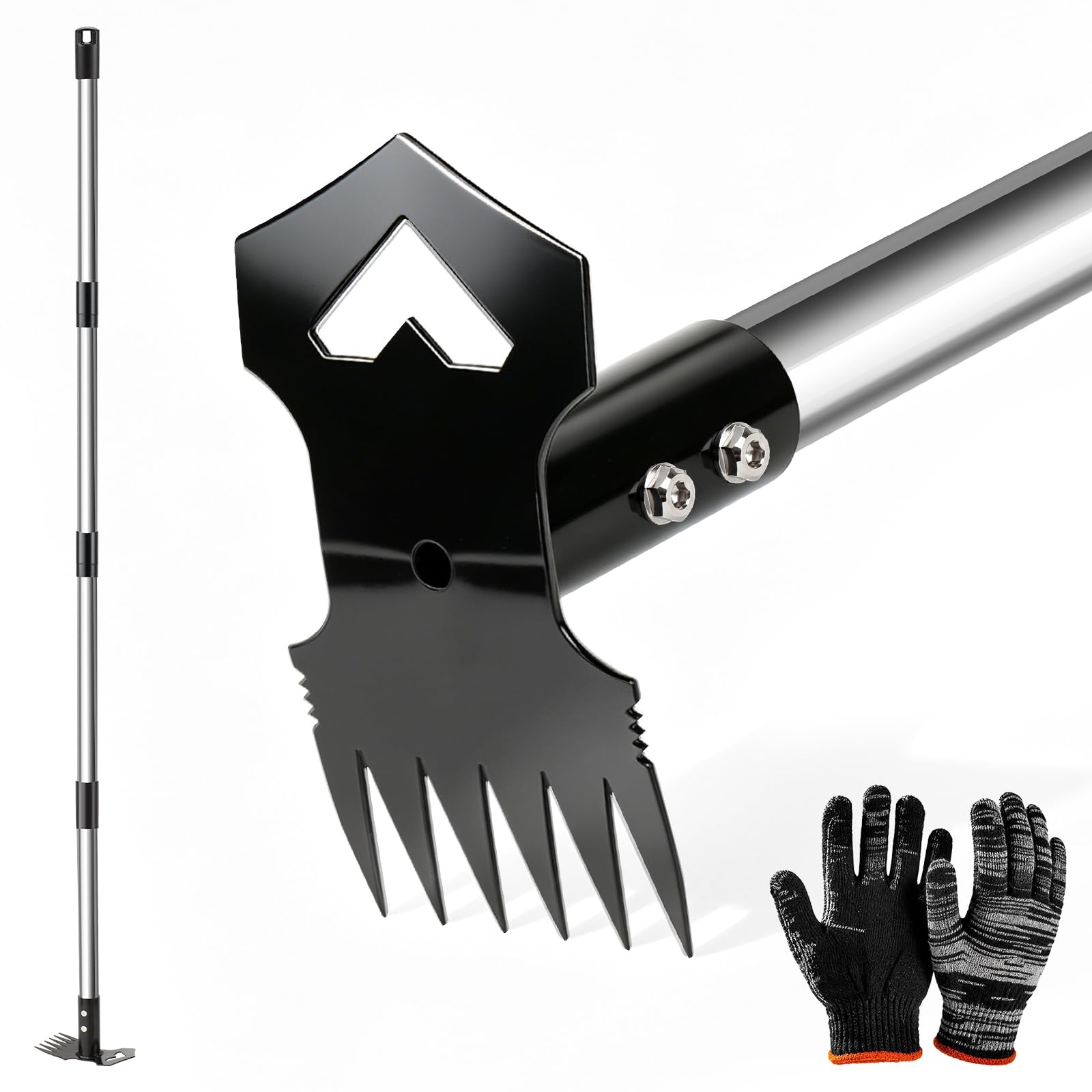 WELLOPLO 60 inch weed puller tool front view with dual head