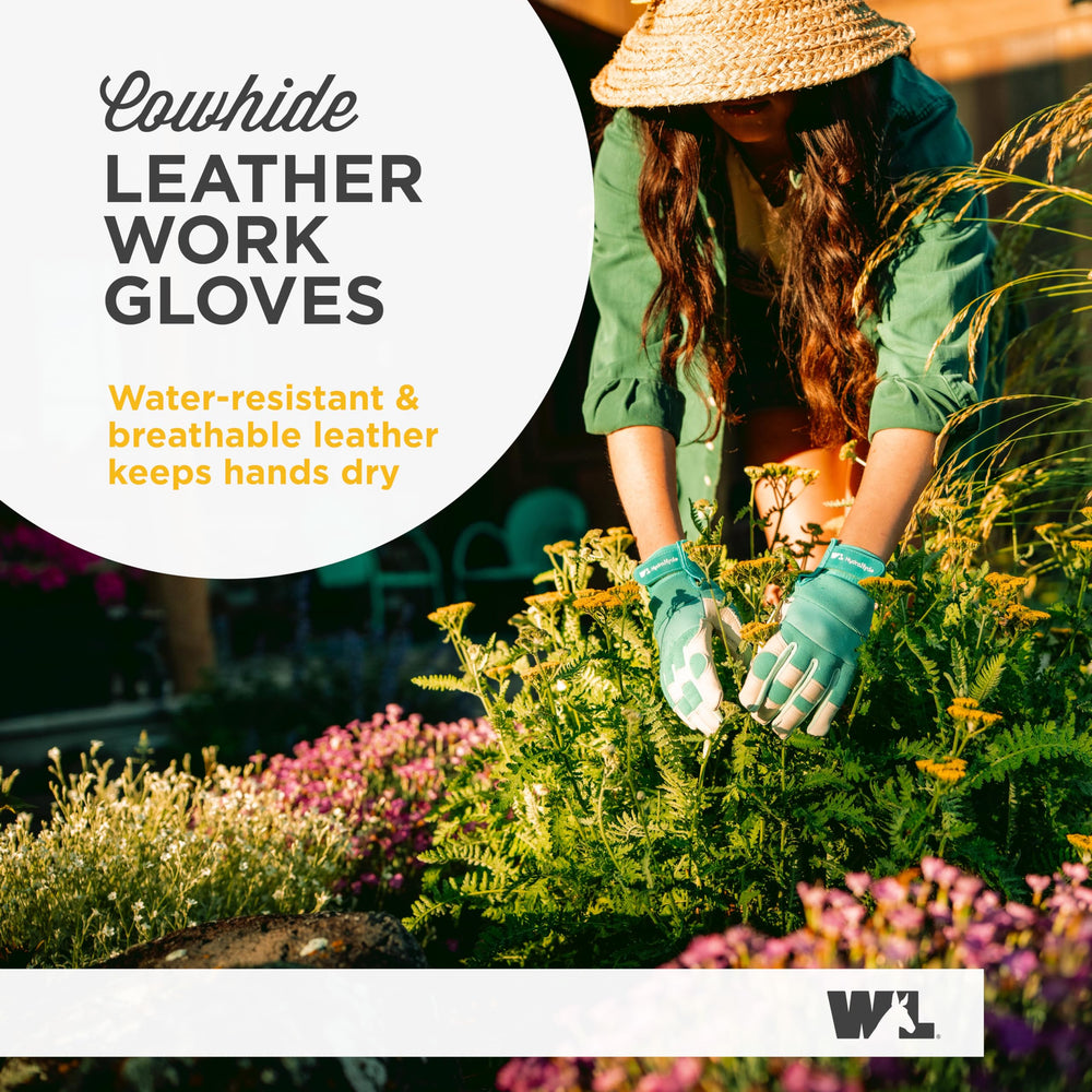 Wells Lamont Women's Hybrid Work Gloves showing reinforced leather fingertips