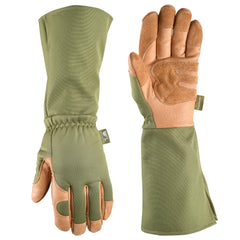 Wells Lamont Women's Leather Pruning Gauntlet Gloves front view in green