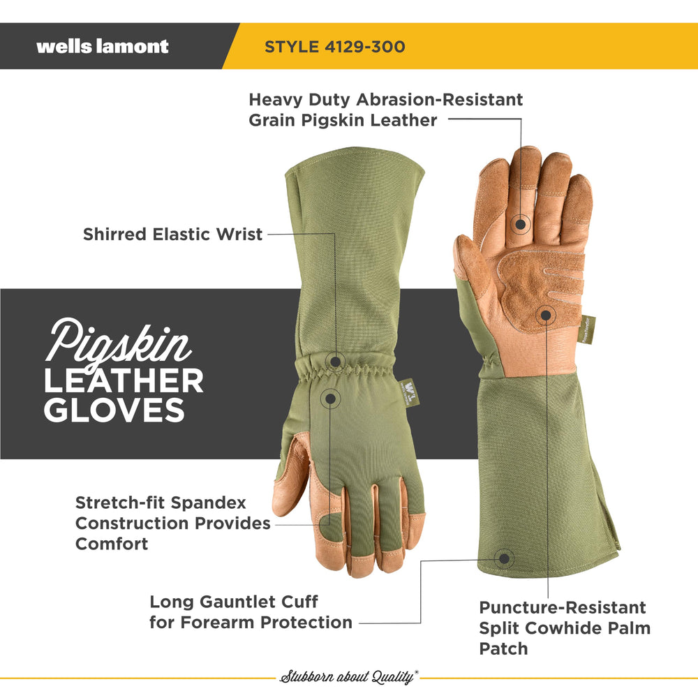 Wells Lamont Women's Leather Pruning Gauntlet Gloves with extended gauntlet cuff