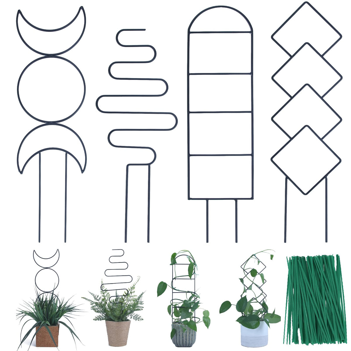 WellSign 16-inch Small Indoor Plant Trellis front view, black metal design