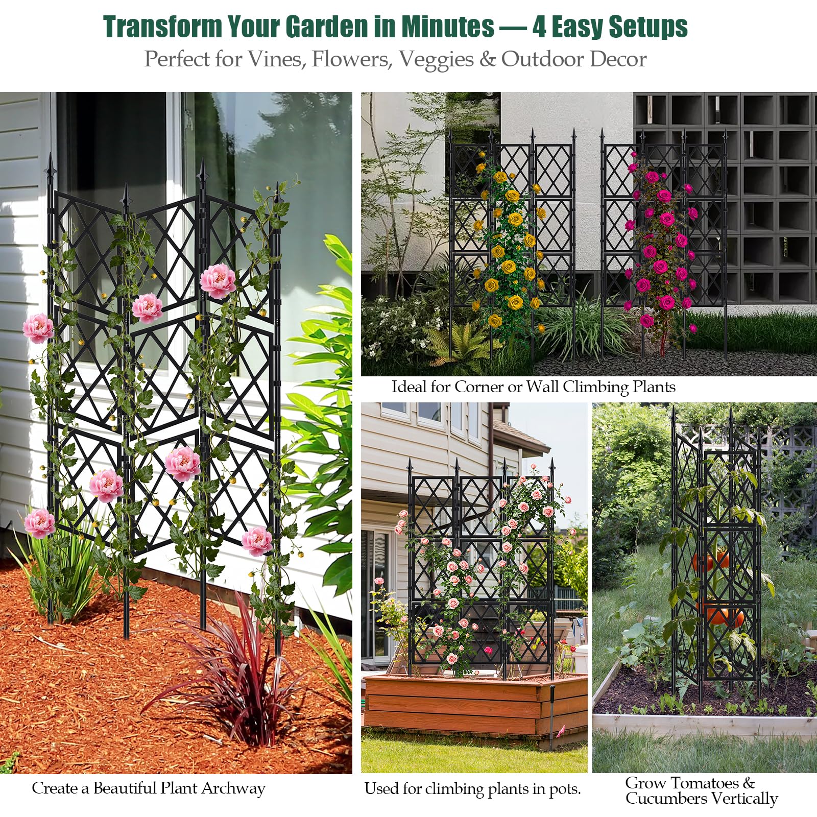 WellSign garden trellis with climbing plants attached