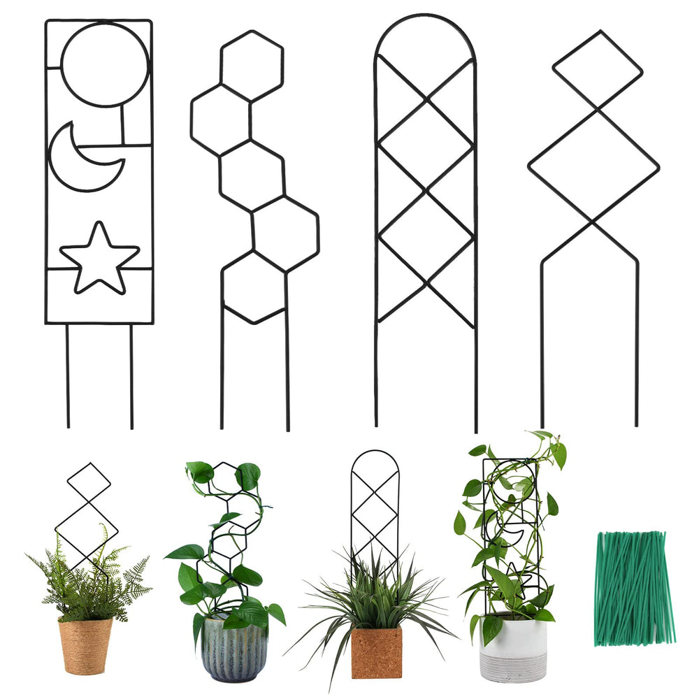 WellSign Plant Trellis set of 4, black metal design, front view