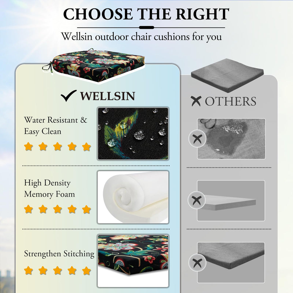 Wellsin outdoor chair cushion in flower black on balcony