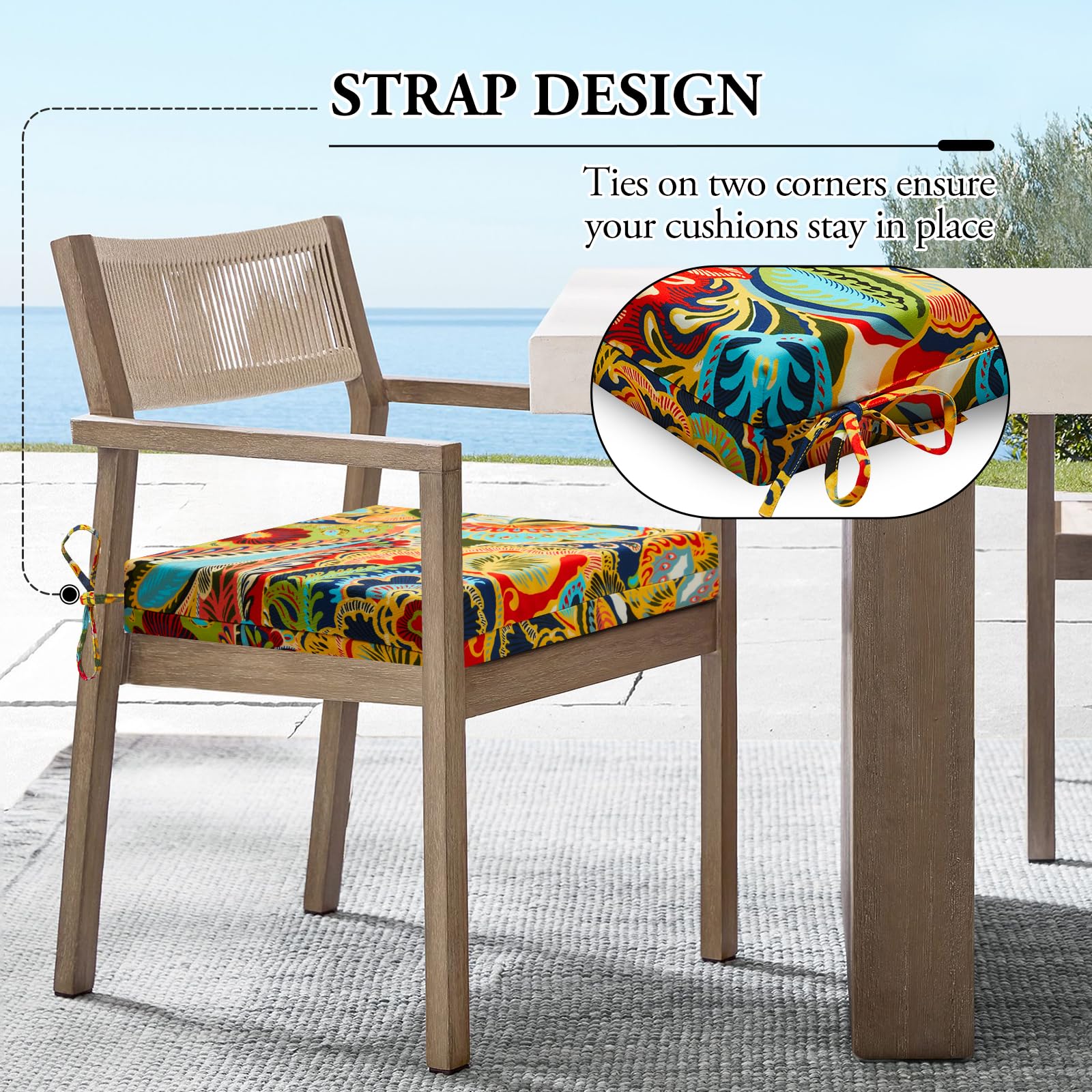 Wellsin outdoor chair cushions arranged on a garden table