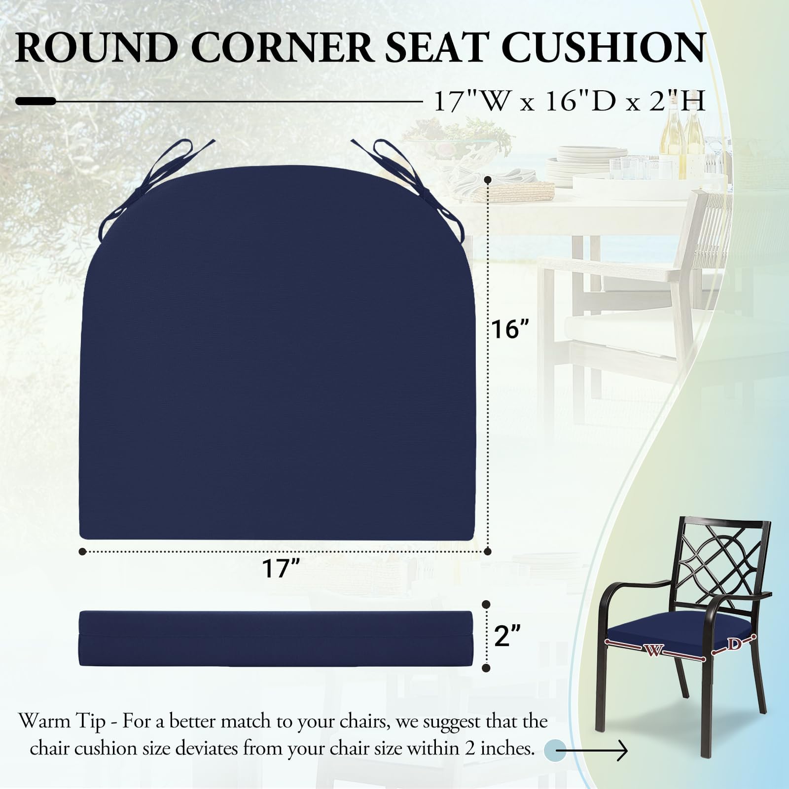 Wellsin outdoor chair cushions back view with straps