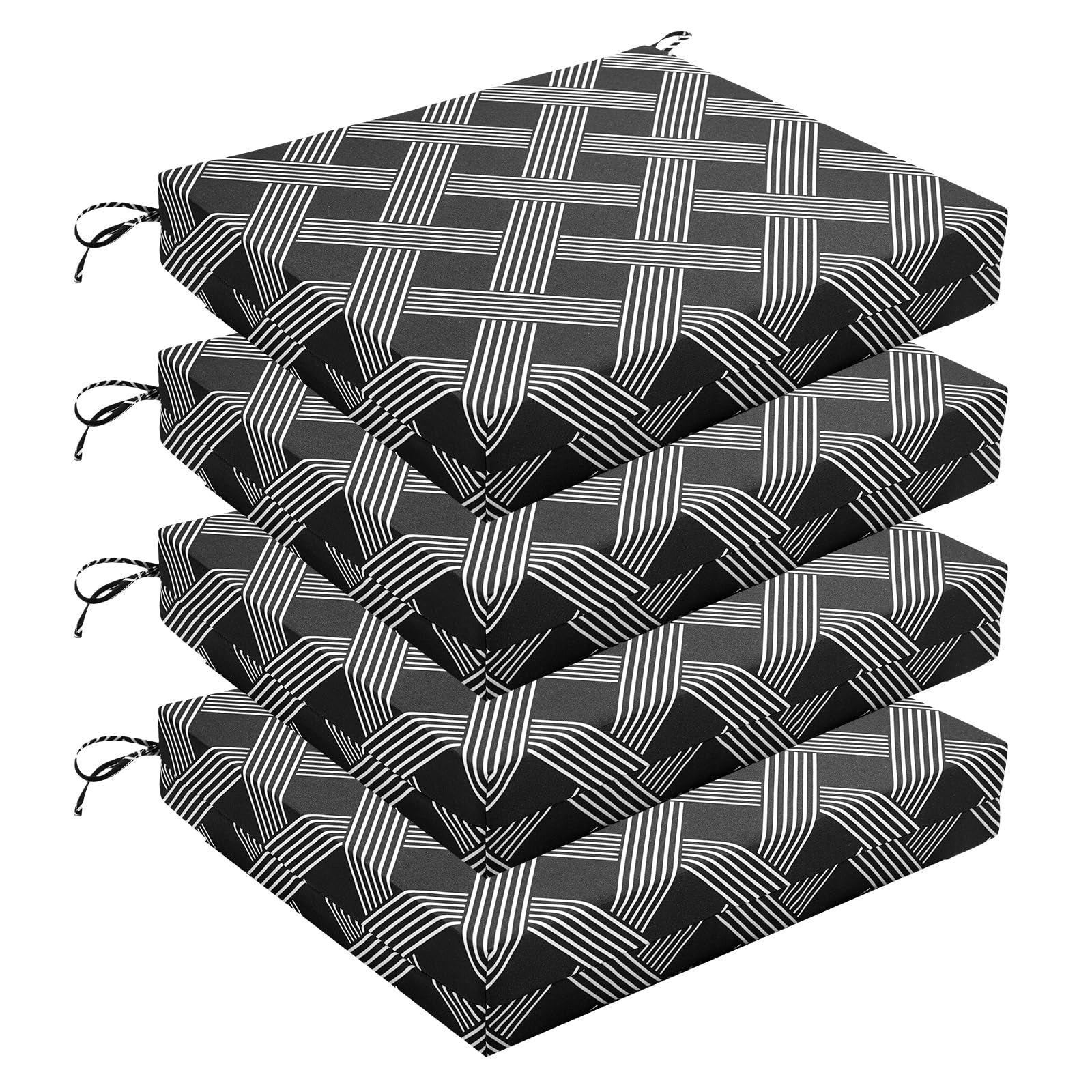 Wellsin Outdoor Chair Cushions black geometry set of 4 front view