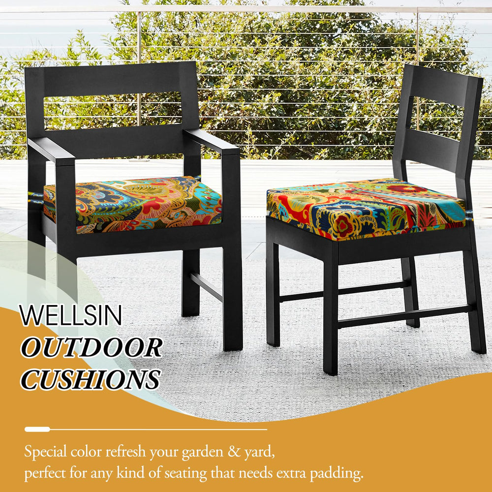 Wellsin outdoor chair cushions displayed on a balcony