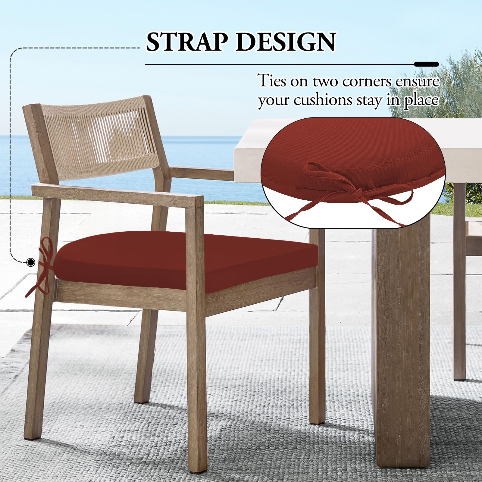 Wellsin outdoor chair cushions displayed on garden furniture
