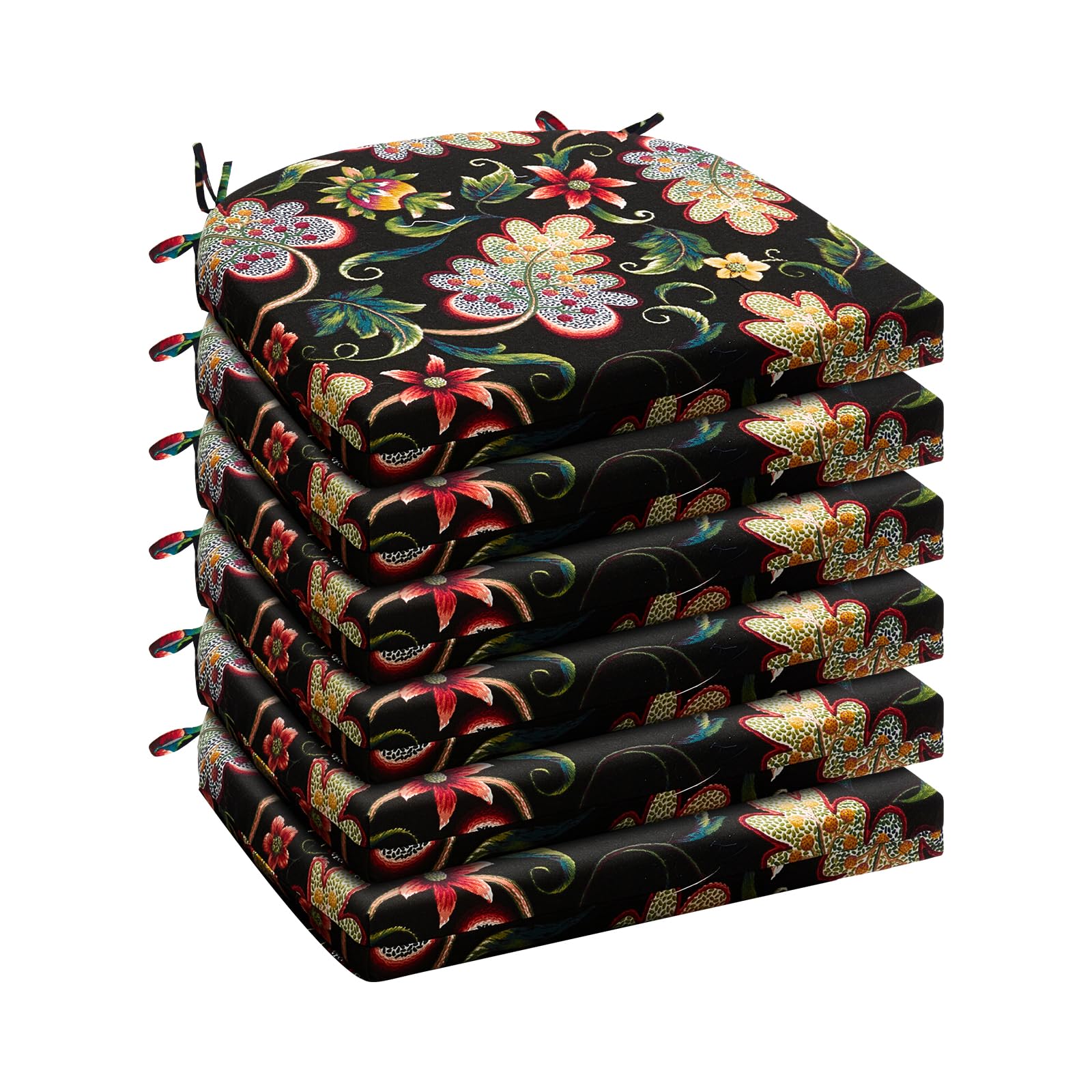 Wellsin outdoor chair cushions set of 6 in flower black, front view