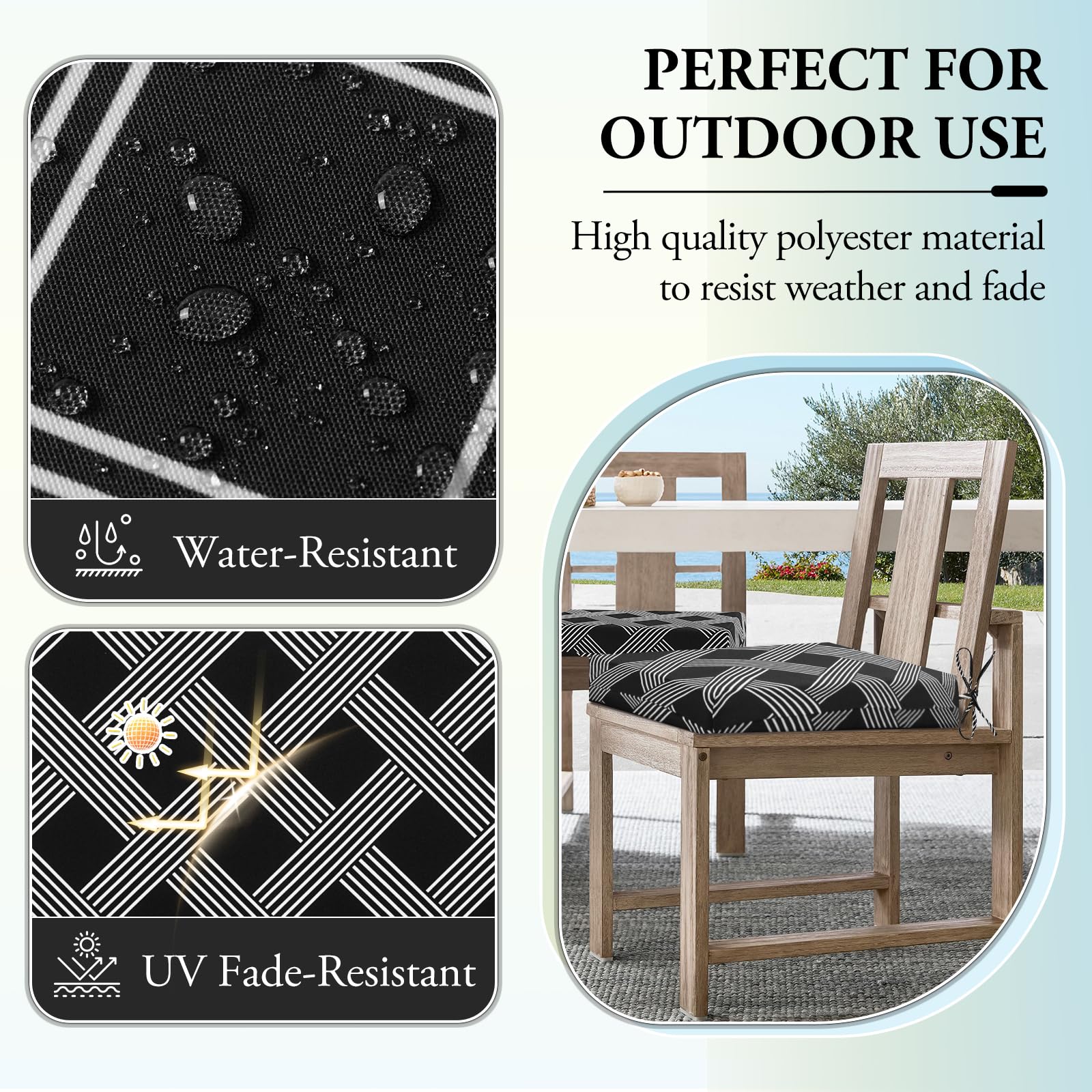 Wellsin Outdoor Chair Cushions with straps attached to a chair