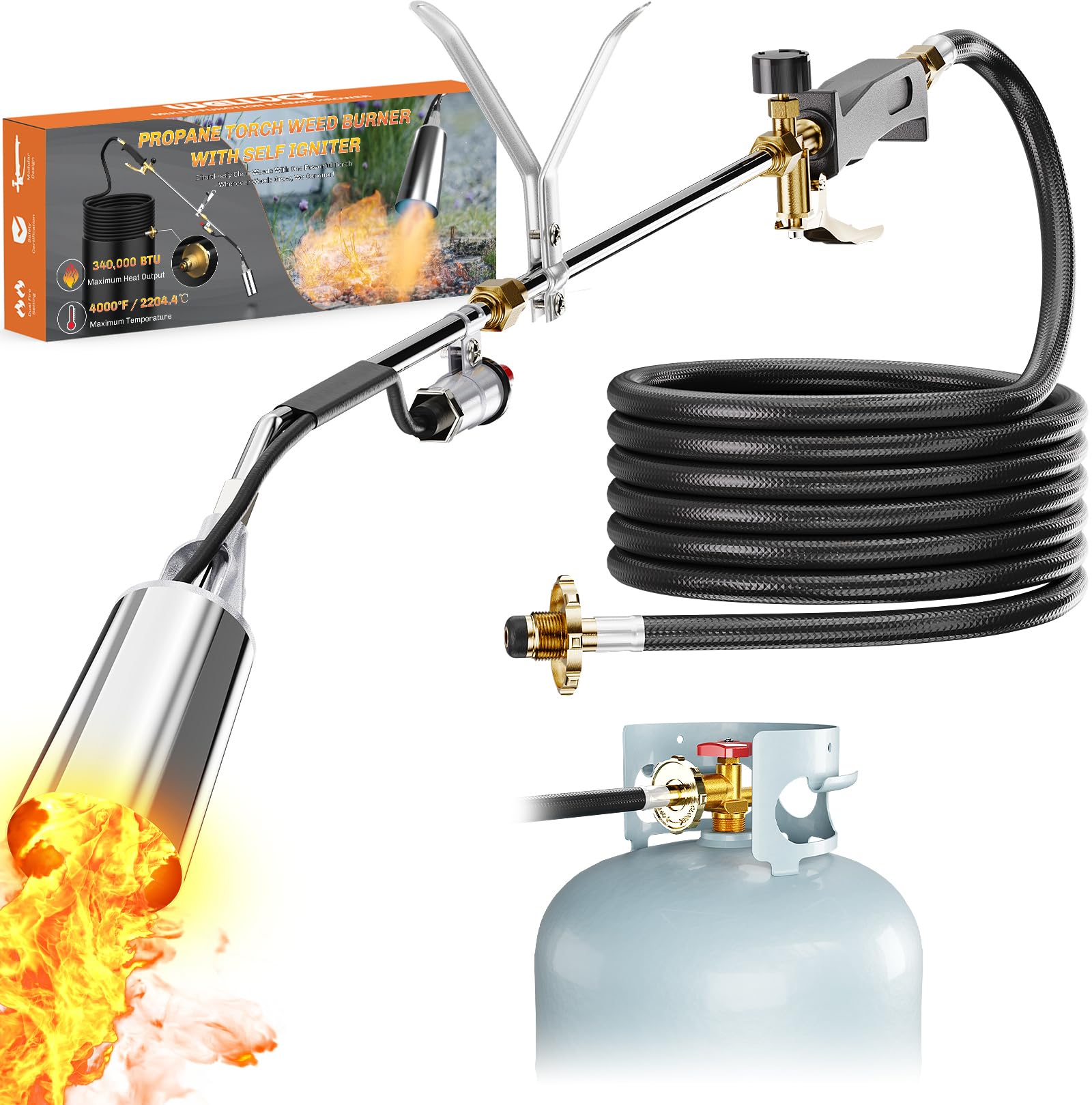 WELLUCK Propane Torch Weed Burner side view with hose
