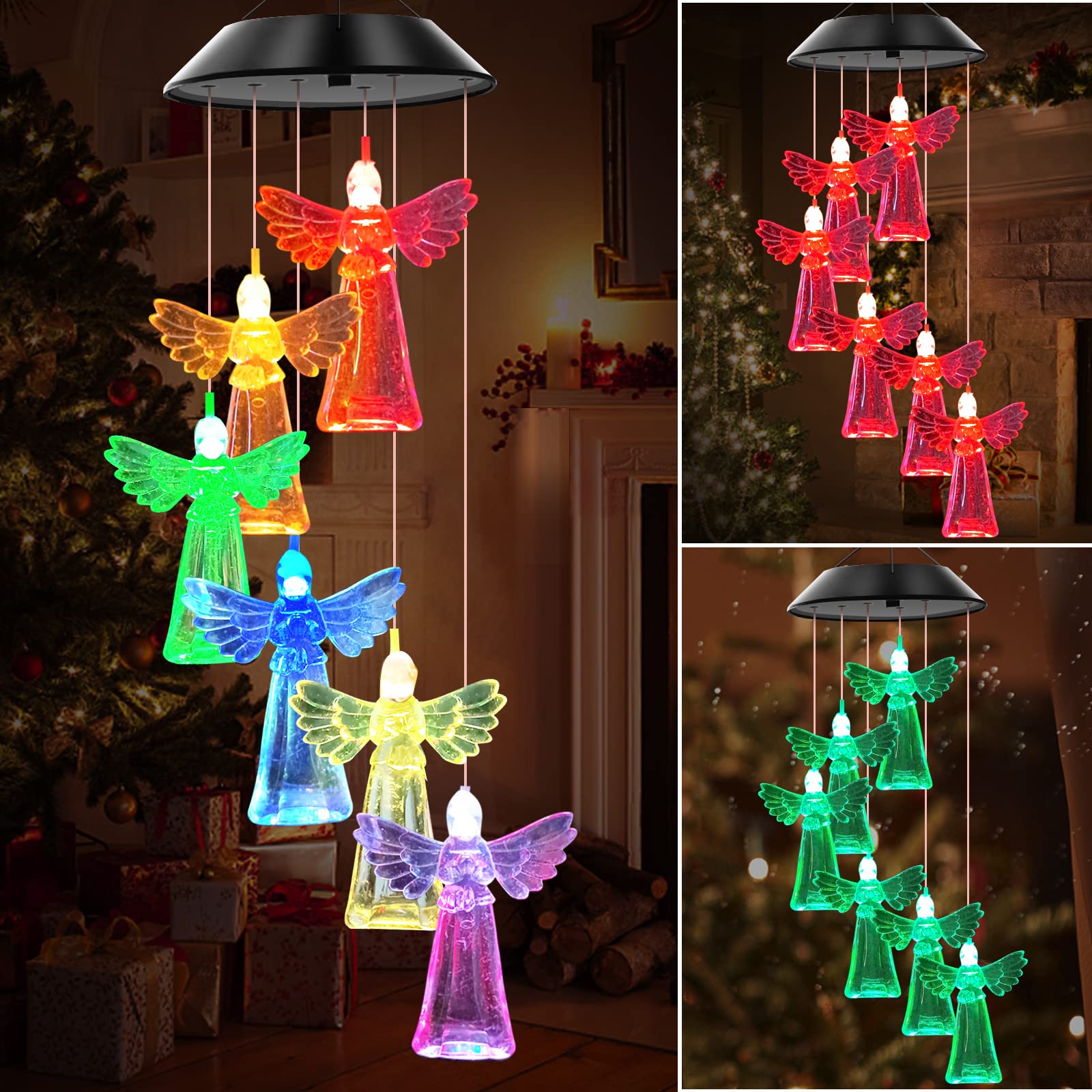 WENANA Angel Solar Wind Chimes multicolor lights outdoor view