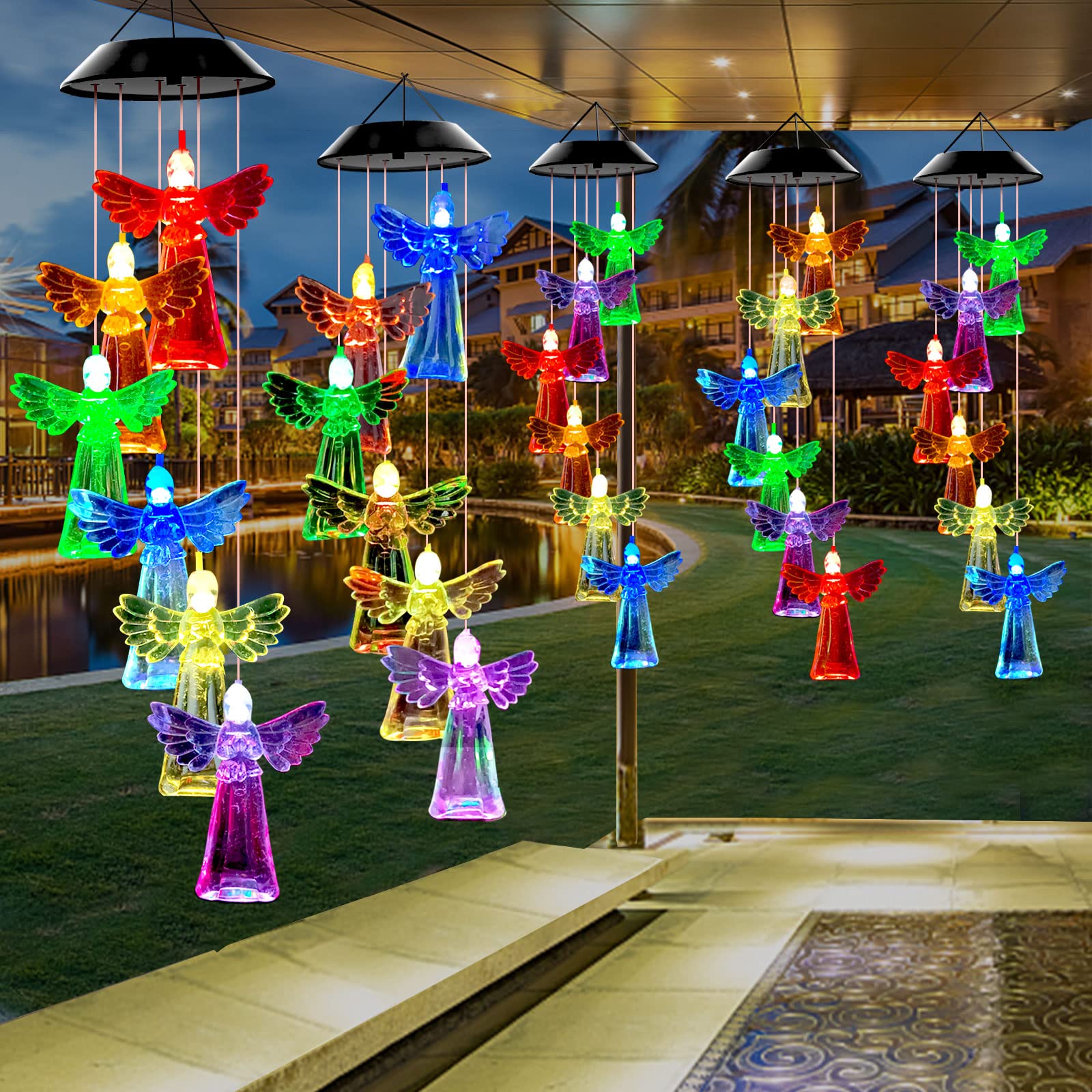 WENANA Angel Wind Chimes glowing at night