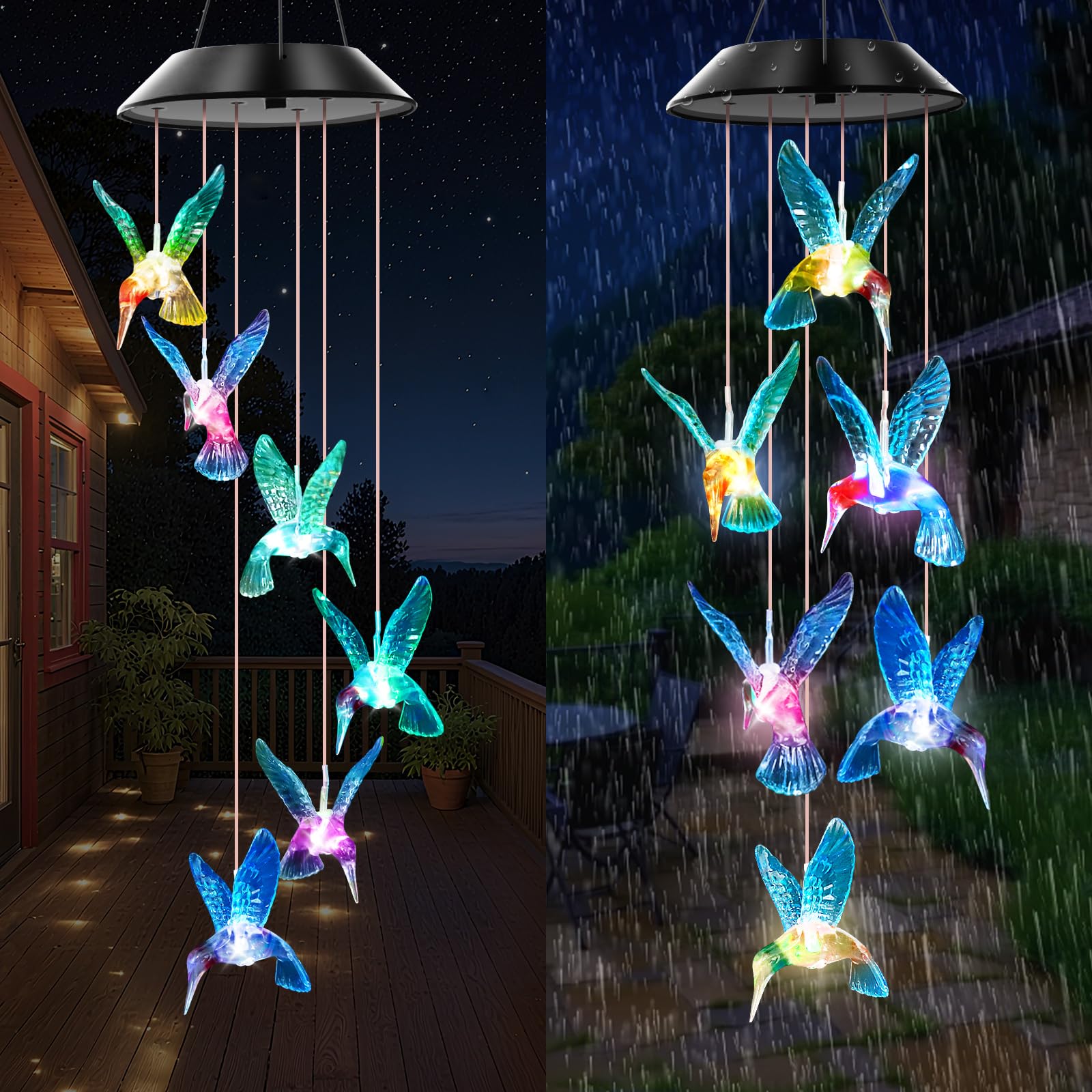 WENANA Blue Hummingbird Solar Wind Chimes close-up of solar panel