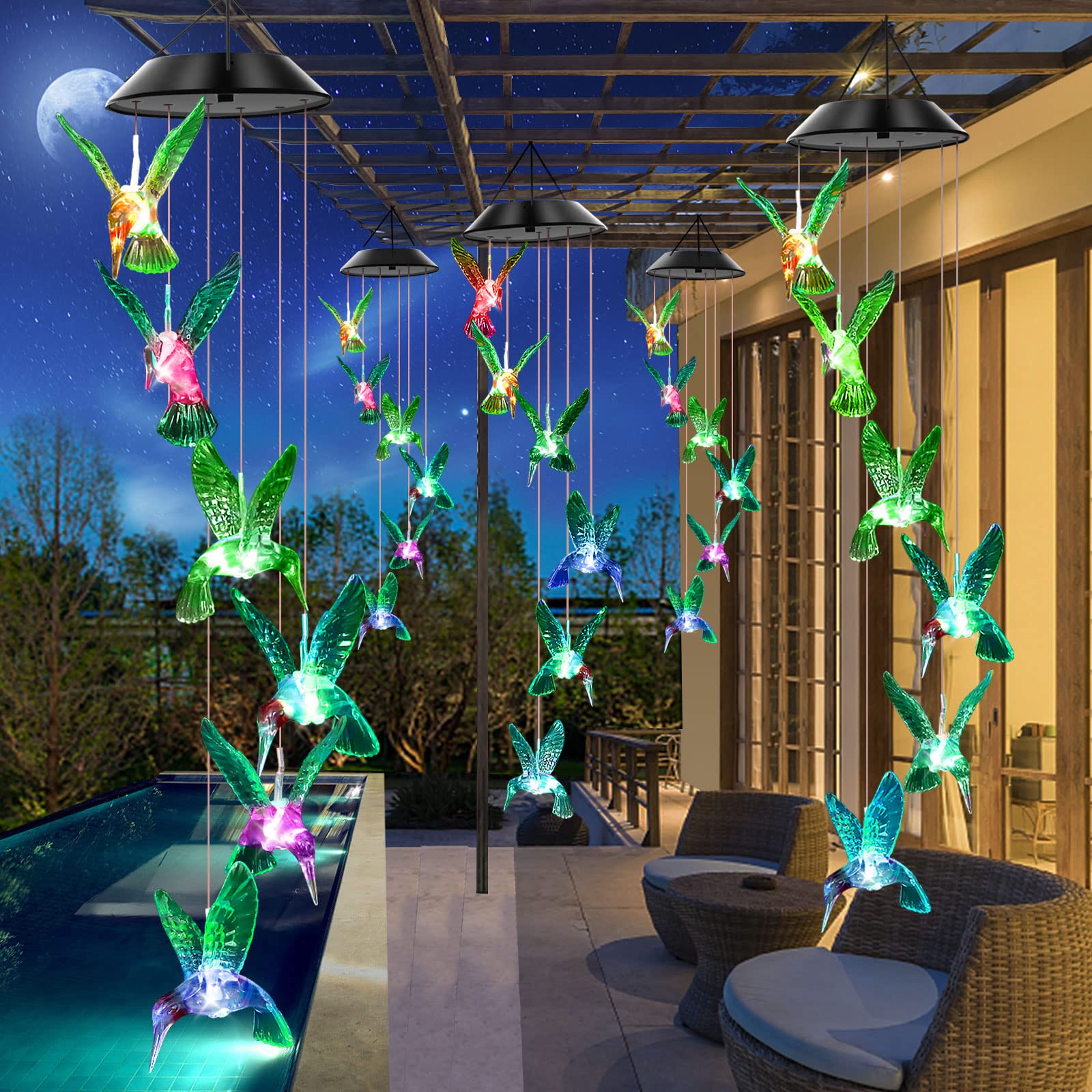 WENANA Hummingbird Wind Chime hanging on a porch