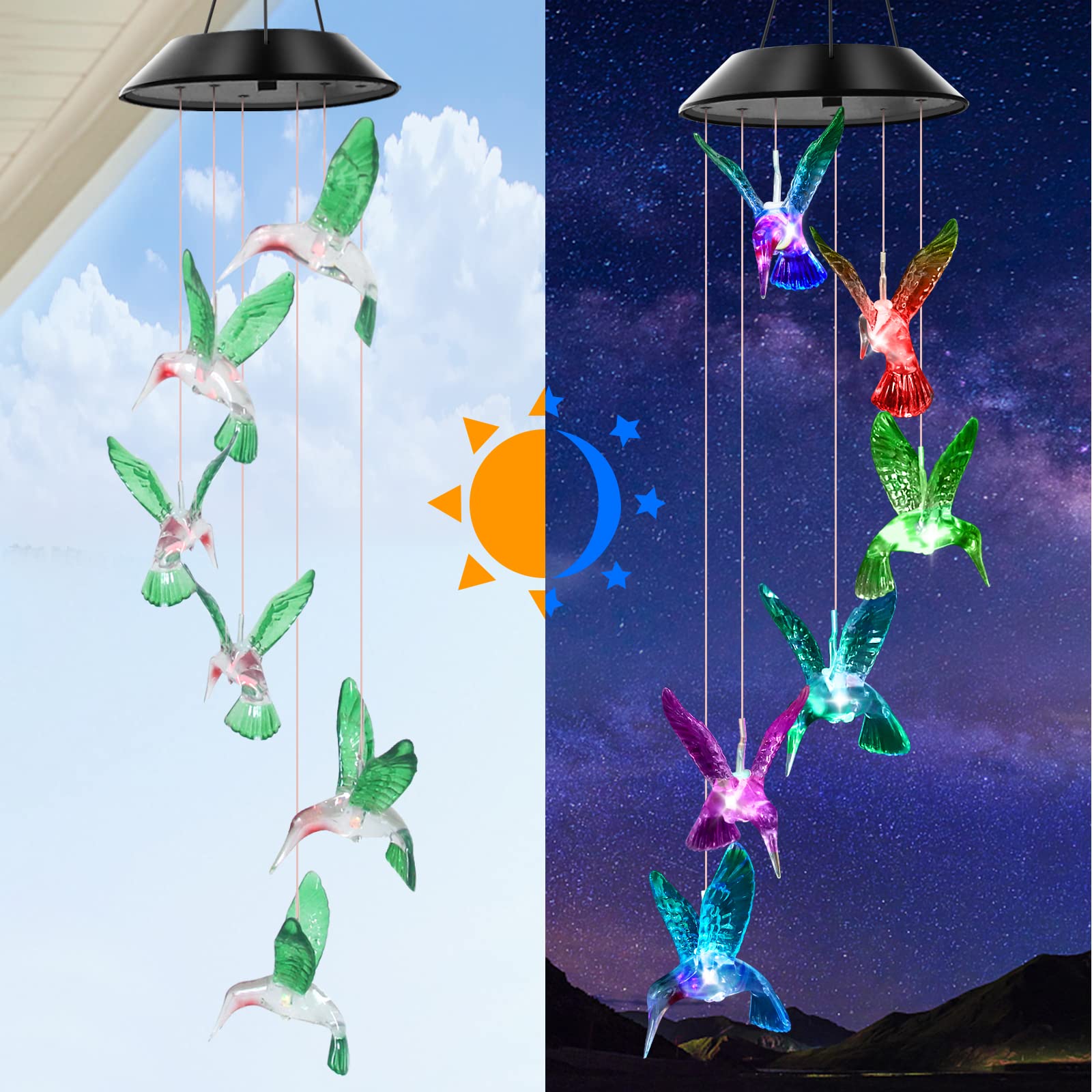 WENANA Hummingbird Wind Chime in outdoor garden setting