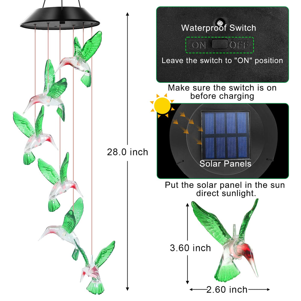 WENANA Hummingbird Wind Chime solar panel close-up