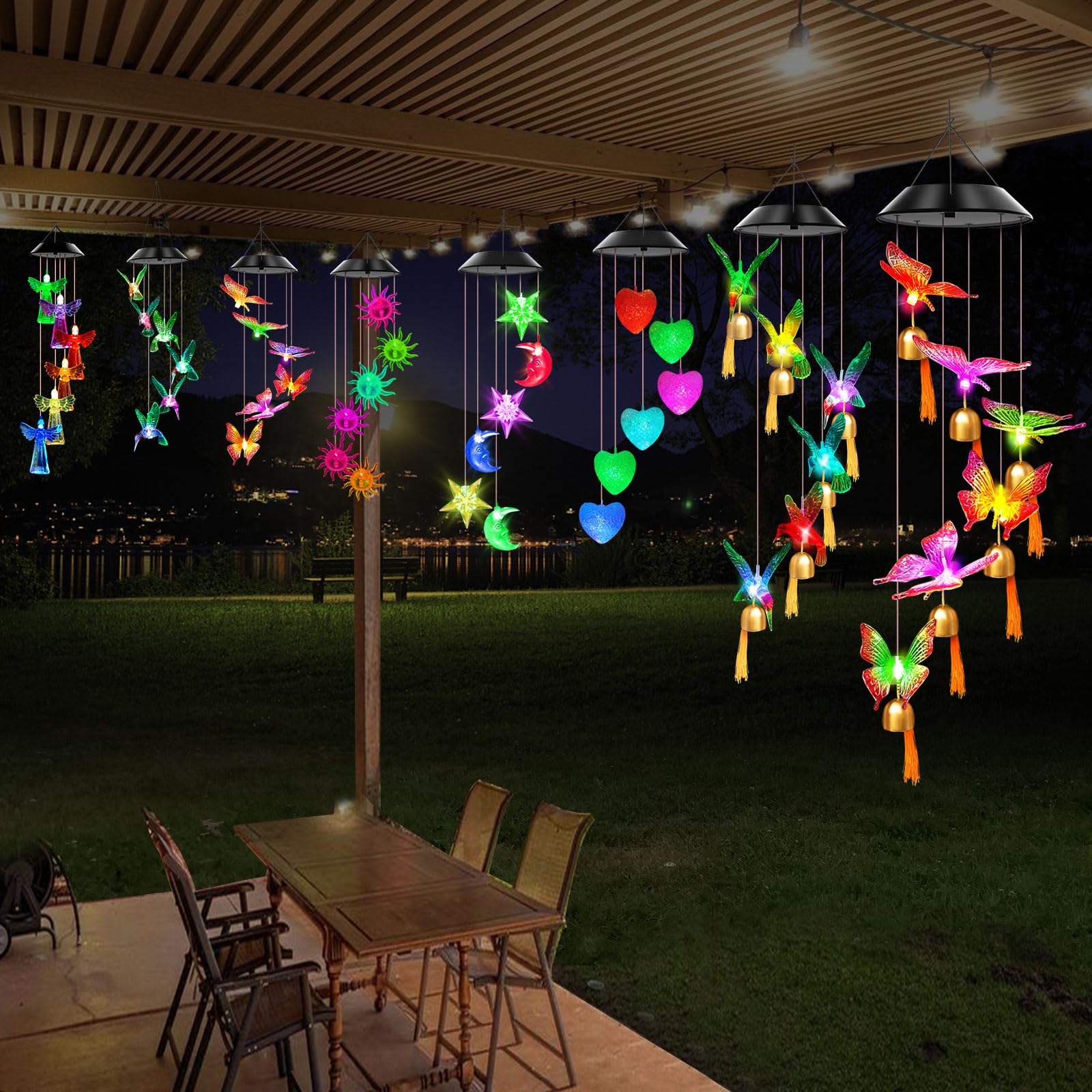 WENANA Solar Wind Chimes at a front porch