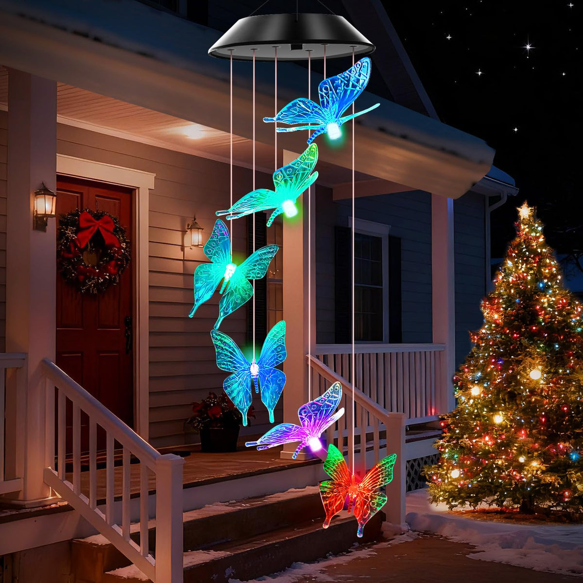 WENANA Solar Wind Chimes Blue Butterfly front view