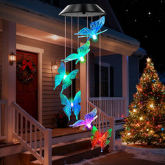 WENANA Solar Wind Chimes Blue Butterfly front view