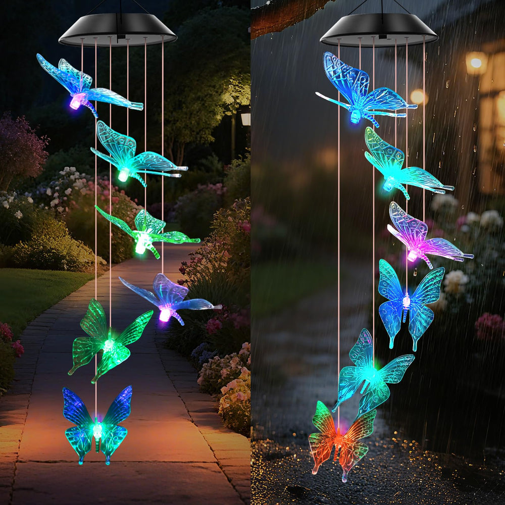 WENANA Solar Wind Chimes Blue Butterfly with sunlight