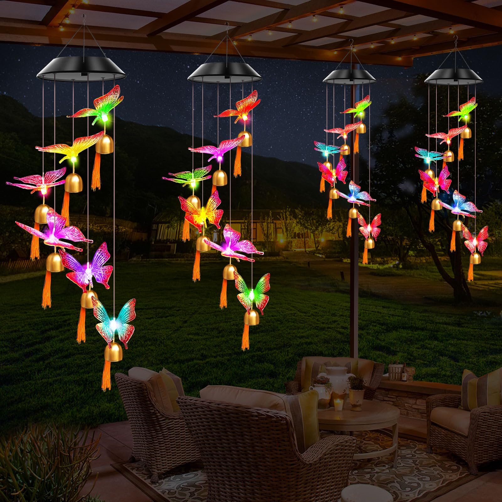 WENANA Solar Wind Chimes with butterfly design