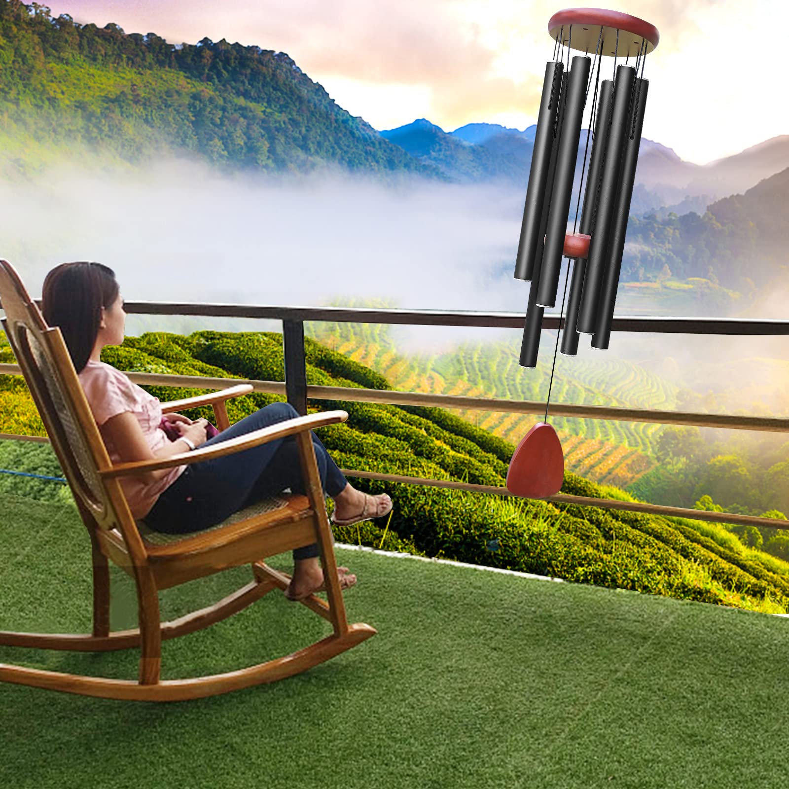 WENANA wind chimes with a wooden wind catcher