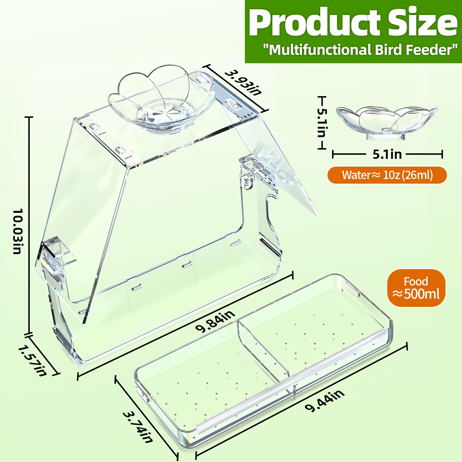 WENMIXER Window Bird Feeder side view displaying adhesive hooks