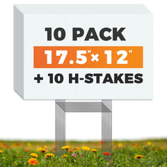 WENWELL 10 Blank Yard Signs with Stakes, White, front view