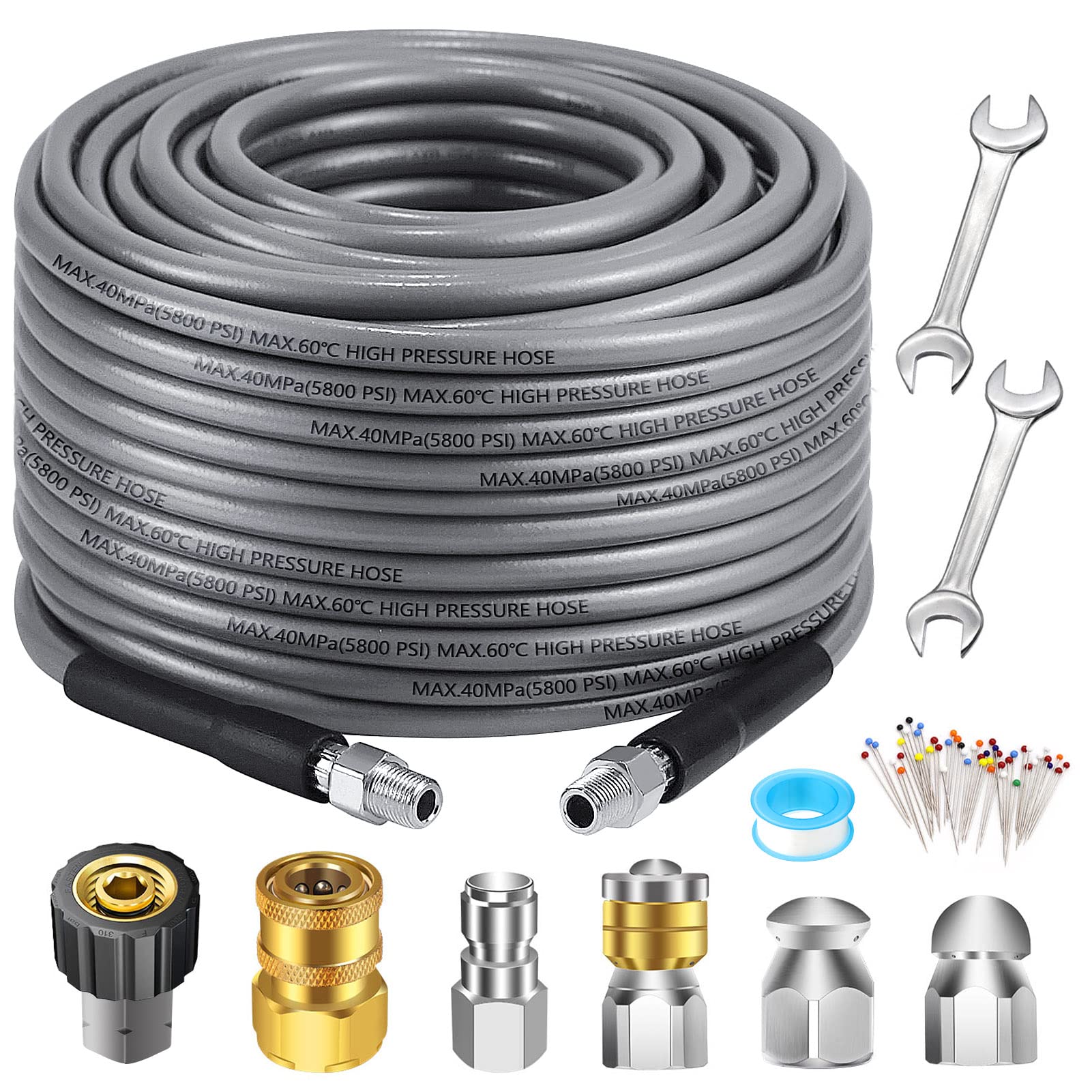 West Bay Sewer Jetter Kit 100FT with all included nozzles and accessories